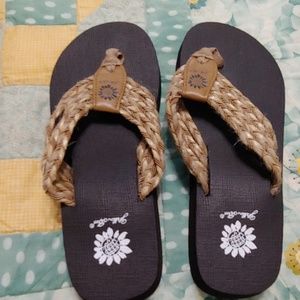 Yellow box flip flops